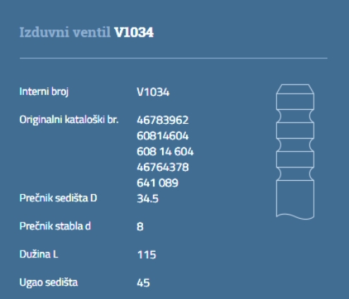 VENTIL IZDUVNI OPEL FIAT LANCIA ALFA SAAB 1.9 DT 8V AUTOVENTIL - V 1034 - 0641083 - V1034